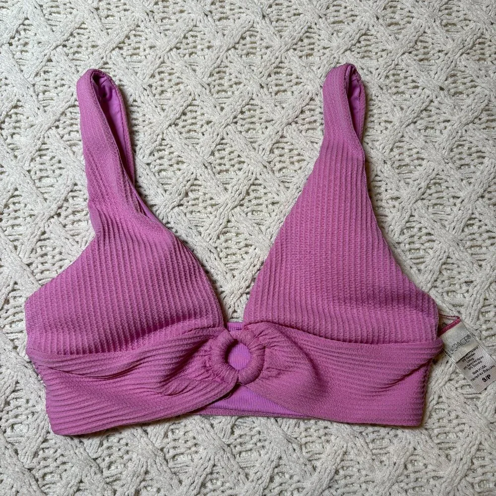 L*Space Ring Front Triangle‎ Bikini Top – Ribbed Pink – Women’s S - NWOT